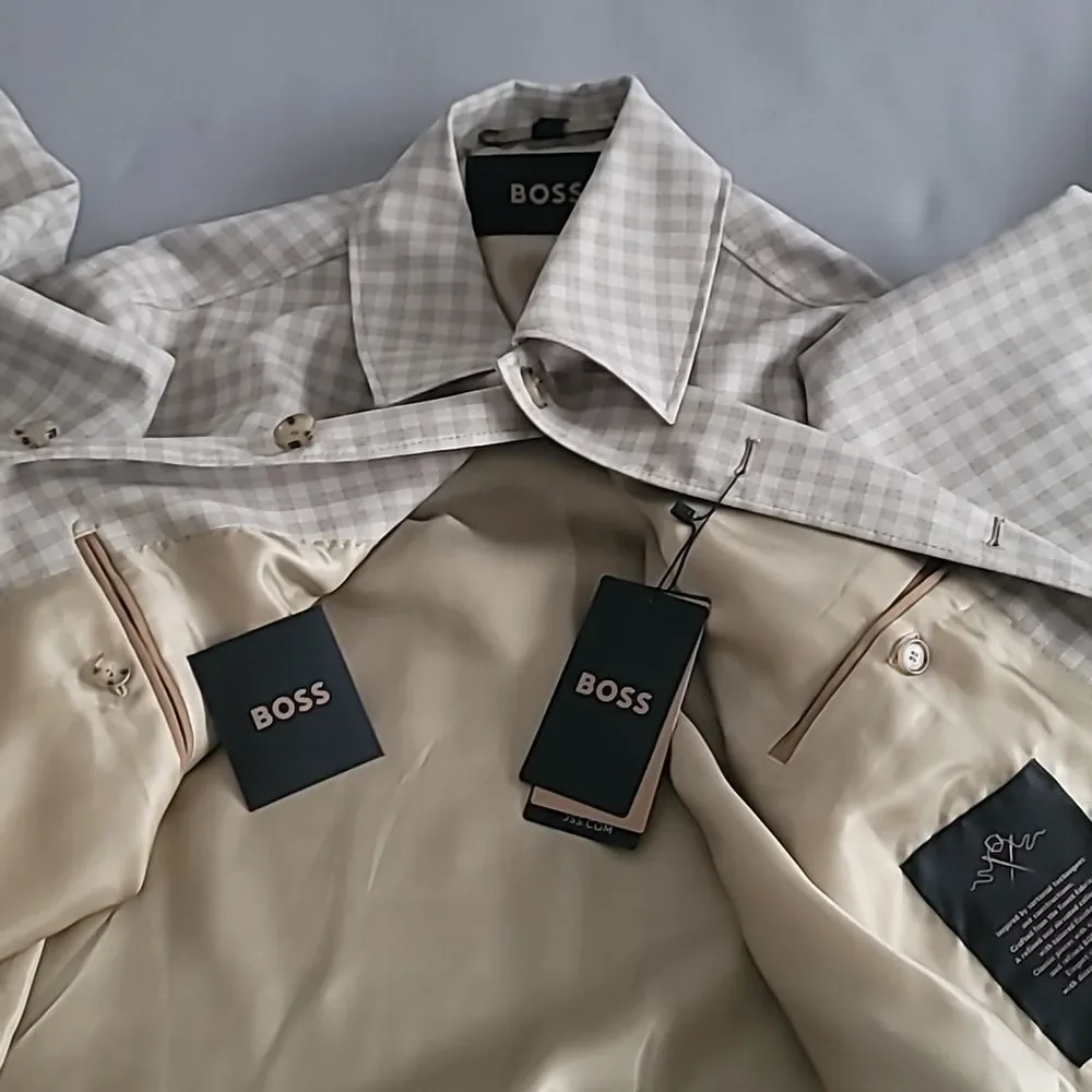 Hugo Boss Heston Checked Water Repellent Men's Jacket Light Beige 40R